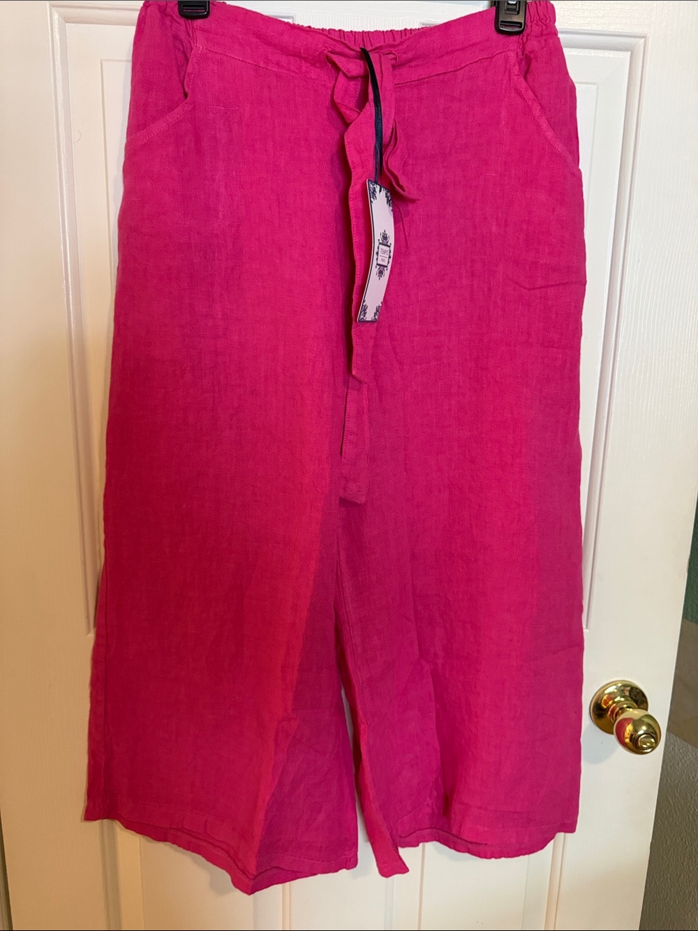 Tempo Paris Fuchsia Wide-Leg Linen Trousers